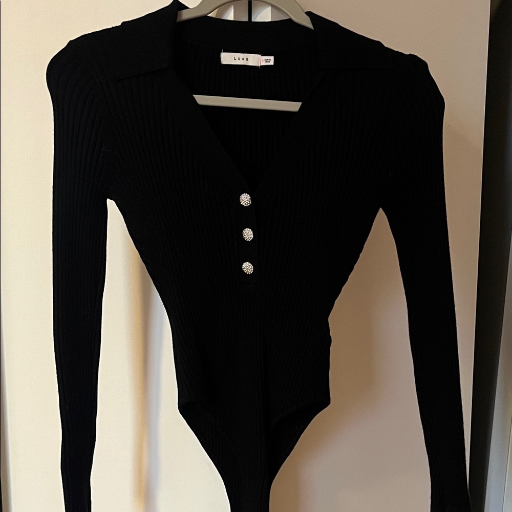 Lush Black Ribbed Bodysuit